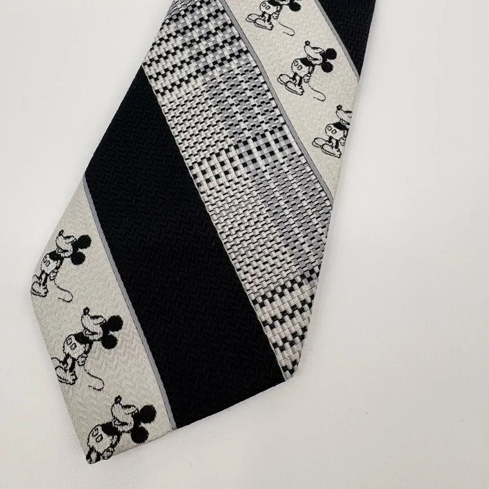 Mickey Mouse Tie by Cervantes Diagonal Stripes Plaid Green 1970’s Disney Vtg